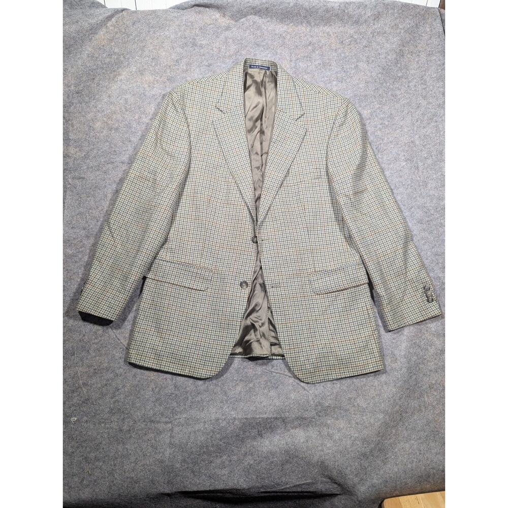 Vtg Lands End Blazer Jacket 42 RTan Houndstooth 2 Button Sport Coat